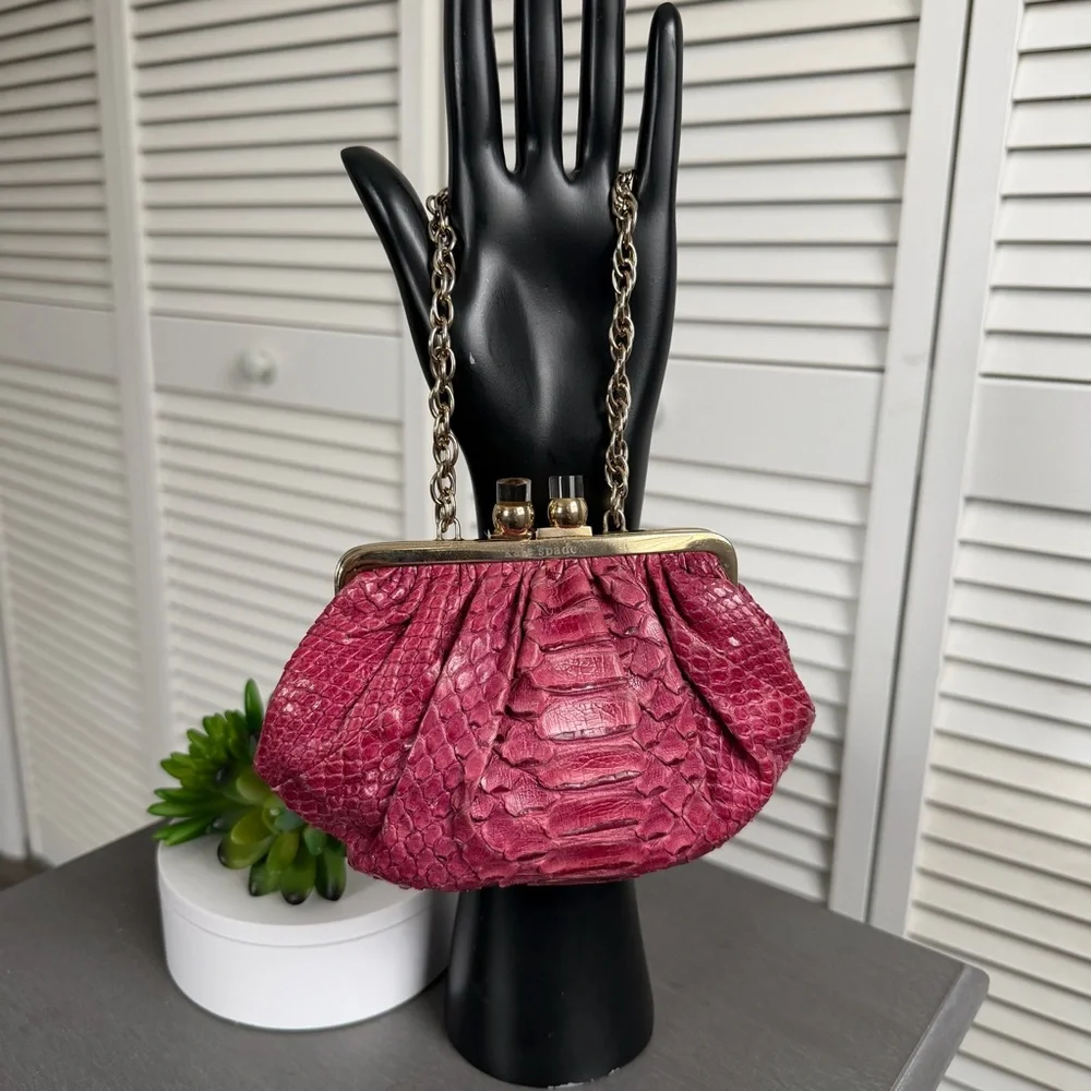 Vintage Kate Spade Exotic Snakeskin Pink Kiss lock coin purse mini handbag